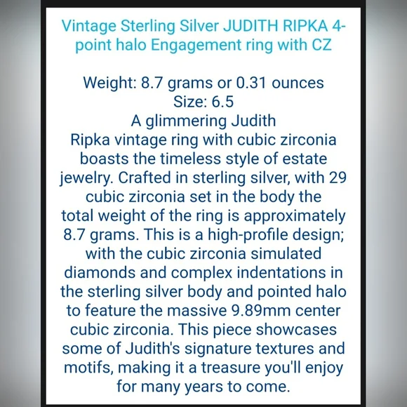 Vintage Judith Ripka Sterling Silver 4 point halo CZ engagement ring 8-8.5 - Picture 11 of 11